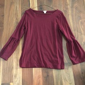 JCREW XS burgundy bell sleeve top
